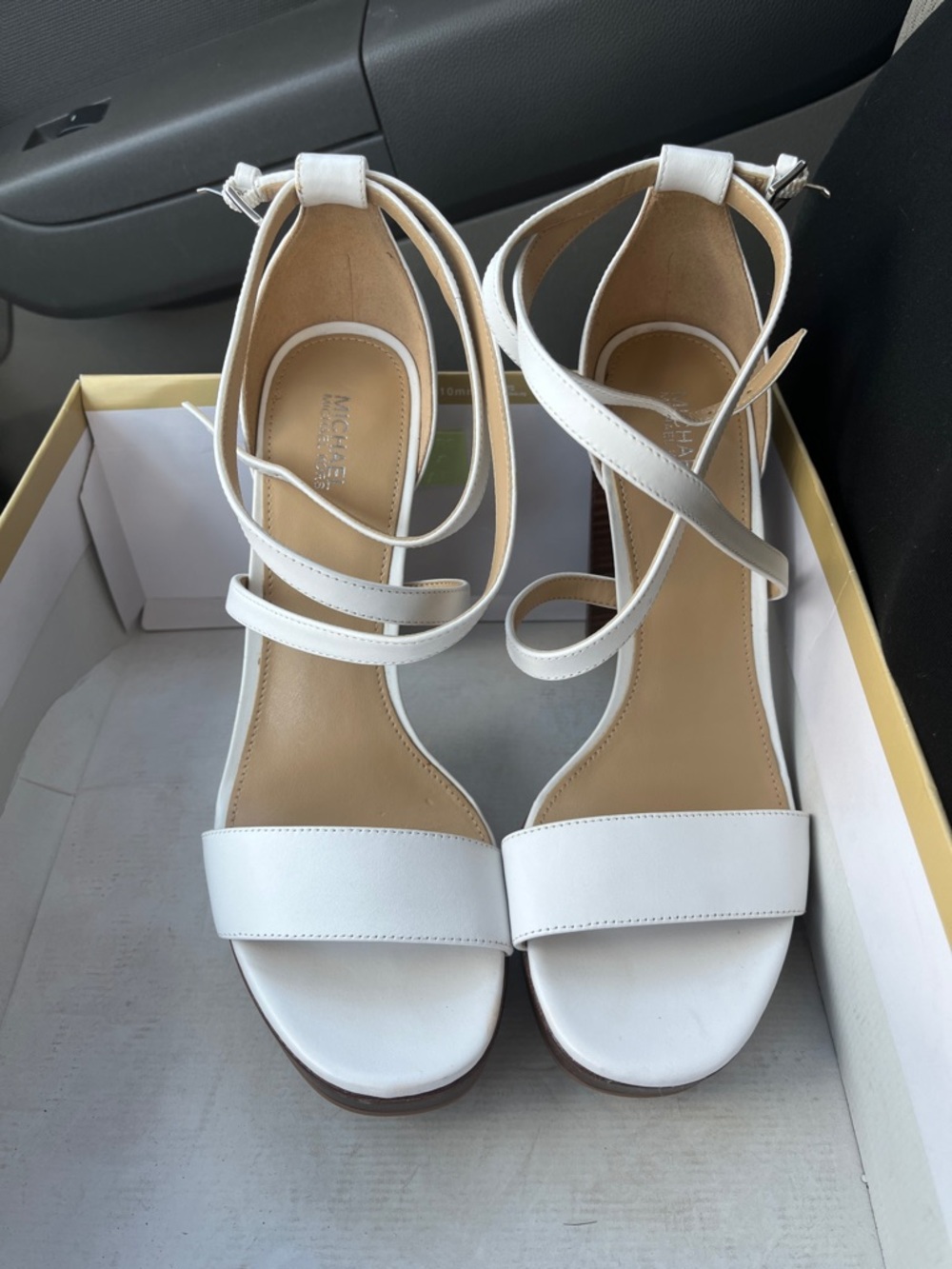 Michael Kors leather Charlize platform heels in optic white